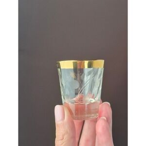 1950s Set of 4 Vintage Gold Rim Etched Polka Dot Shot Glasses MCM Barware Glass